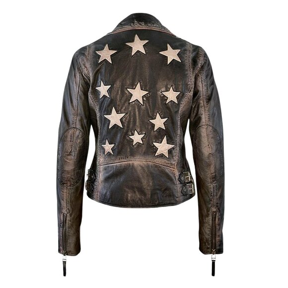 Mauritius Christy RF Leather Jacket Vintage Black Stars, Size 8 - Medium - Picture 1 of 3